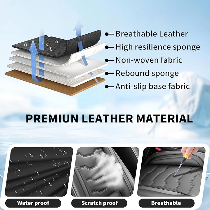Car Seat Covers Fit for Jeep 5 Seats Grand Cherokee 2007-2025 2026 - Premium Leather, Waterproof & Breathable，All-Weather Seat Cushion Protecto & Airbag Compatible, Full Set Black