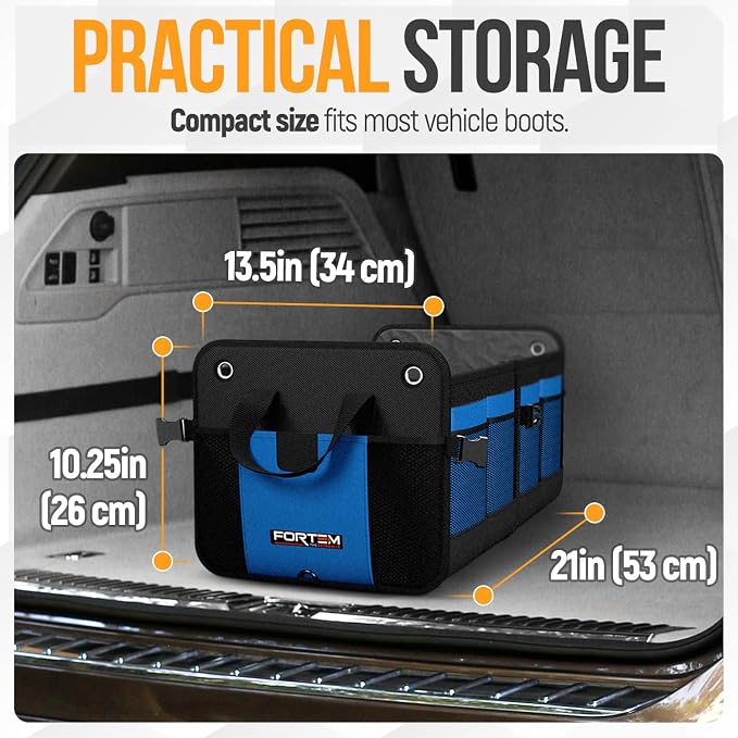 FORTEM Trunk Organizer For SUV Car Organizer and Storage, Multi-Compartment Storage Bag Car Accessories for Women Men, Perfect Christmas Gifts, 1680D Oxford, Non Slip Bottom, Straps, Soft Cover (50L)