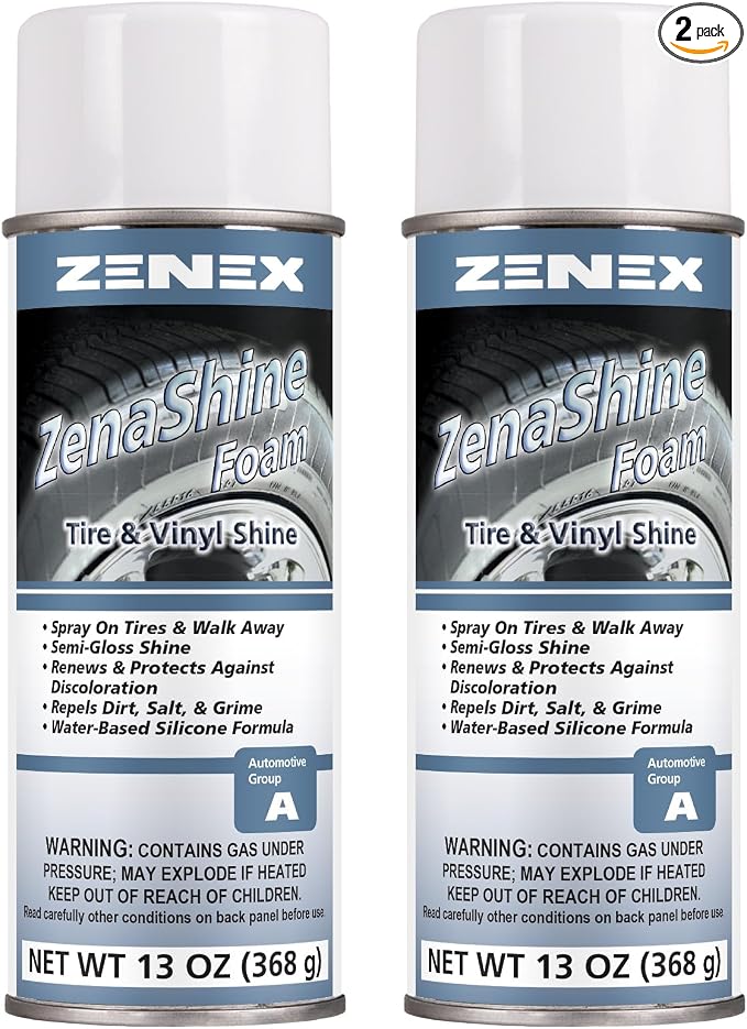 Zenex ZenaShine Foam - Professional Car Detail Spray & Shine |Great For Vinyl, Tires, Trim, & Bumpers | High-Gloss Shine & Protector | Interior & Exterior Protectant | Unscented | 13 oz (2 Pack)