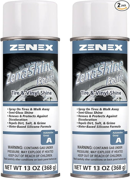 Zenex ZenaShine Foam - Professional Car Detail Spray & Shine |Great For Vinyl, Tires, Trim, & Bumpers | High-Gloss Shine & Protector | Interior & Exterior Protectant | Unscented | 13 oz (2 Pack)