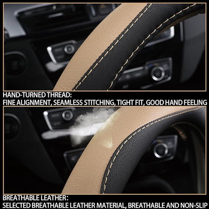BESULEN Car Steering Wheel Cover, Soft Leather Steering Wheel Protector, Universal Non-Slip Steering Wheel Covers, Comfortable Grip Sweat-Absorbent, Automotive Interior Accessories