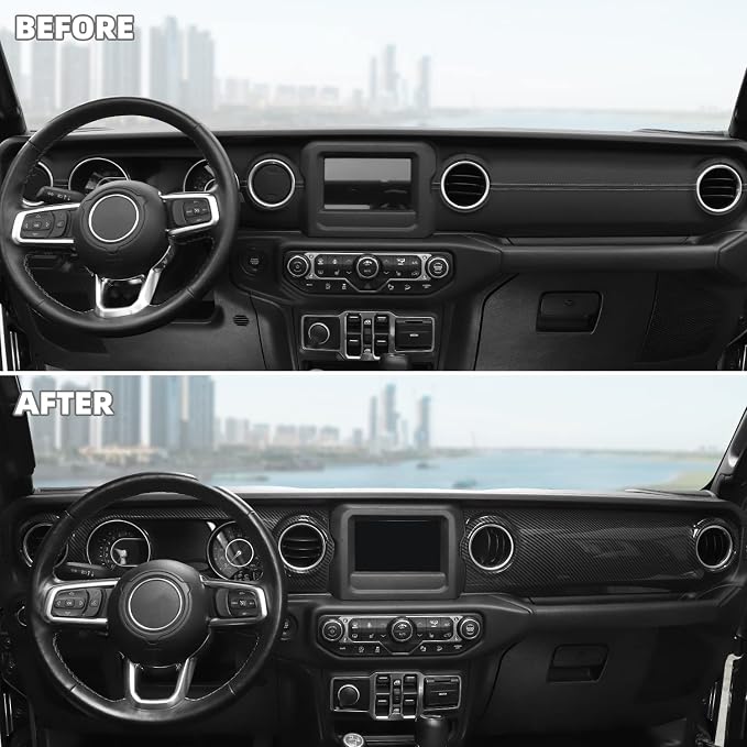 Carboon Fiber Dashboard Decorative Panel Cover, Center Console Trim Cover Kit for 2018-2023 Jeep Wrangler JL JLU & Jeep Gladiator JT