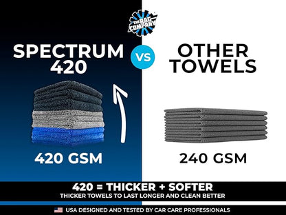 The Rag Company - Drying Towels for Car Detailing - Premium Microfiber Cloth Perfect for a Streak-Free Finish - Spectrum 420 Dark Pack - 420 GSM, 16" x 16" (9-Pack)