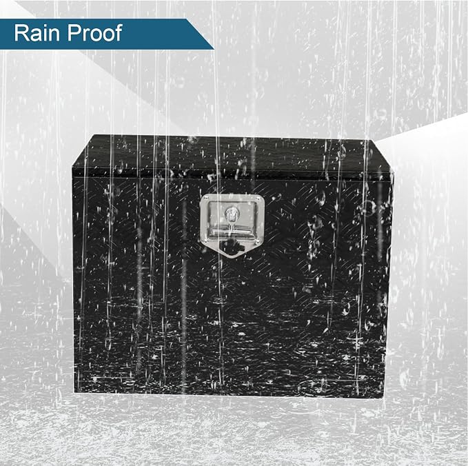 24“L x 17" W x 18" H Aluminum Underbody Truck Toolbox with Lock | Waterproof Square Truck Storage Organizer Chest for Pick Up Truck Bed, RV Trailer,Black,Tool Box with Lock