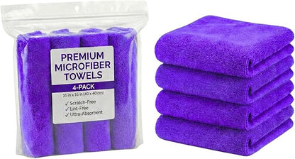 4 Pack Pak Details Edgeless Microfiber Towels for Cars | 16x16 Ultra-Soft, Scratch-Free & Lint-Free Car Detailing Microfiber Cloths for Buffing & Coating | Seamless Finish Auto Cleaning Cloths