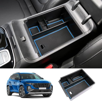 LUWU 2025 2026 Hynudai Tucson Center Console Organizer 2022-2026 Tucson NX4 Armrest Storage 2026 Tucson Console Organizer Tray Tucson SE/SEL/XRT Armrest Organizer 2025 2026 Tucson Accessories (Blue)