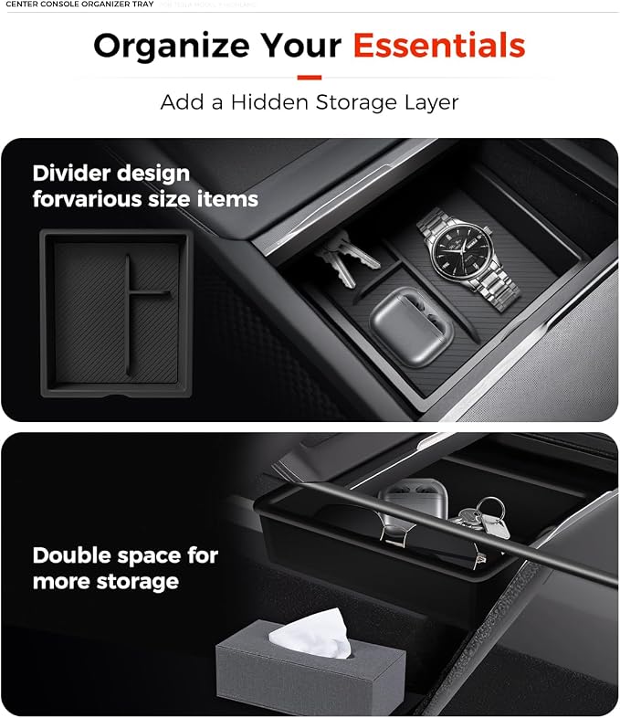 Center Console Organizer 1PCS Compatible with Tesla Model Y Juniper2026, Interior Accessories for New Model Y/3 2025