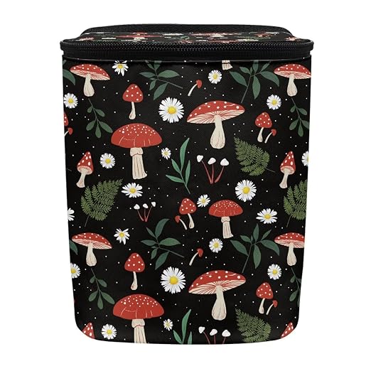 Car Trash Can with Lid and Zipper Boho Cottagecore Mushroom Ferns Print Leakproof Garbage Bag Hanging Back of Seat Auto Interior Accessories Portable Trash Bin Organizer and Storage Bag
