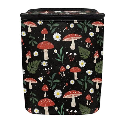 Car Trash Can with Lid and Zipper Boho Cottagecore Mushroom Ferns Print Leakproof Garbage Bag Hanging Back of Seat Auto Interior Accessories Portable Trash Bin Organizer and Storage Bag
