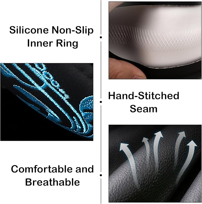 Blue Embroidery Butterfly Car Steering Wheel Cover,14.5-15 Inch Universal Leather Covers Breathable Anti-Slip Odorless Steering Wheels Accessories for Men Women