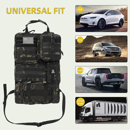 Tactical Car Seat Back Organizer,Tactical Molle Seat Back Organizer with 6 Detachable Molle Pouch,Universal Fits for Car Truck Jeep Vehicle