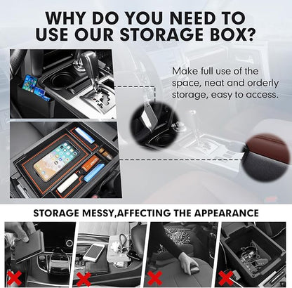 Autorder 2PCS Center Console Organizer for 2010-2024 Toyota 4Runner Accessories Armrest Storage Box Secondary Insert Tray Gear Shift Organizer Tray with Anti-Slip Mat