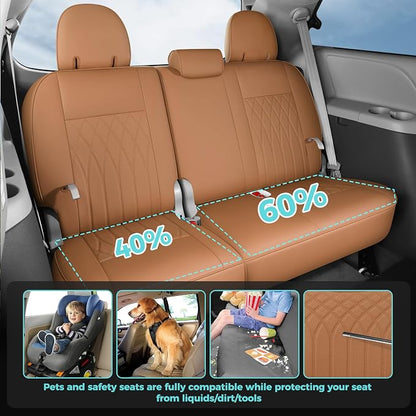 Customized for Toyota Sienna Seat Covers 2011-2020 Sienna 8 Seats 3 Row, Leather Car Seat Covers Waterproof Seat Covers Full Set for Cars, Car Seat Protectors, Airbag Compatible(Brown)