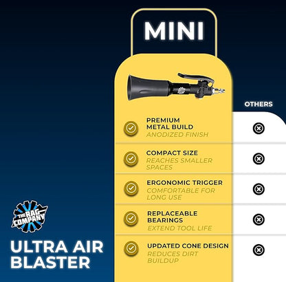 The Rag Company - Ultra Air Blaster Mini - Lift and Blast Dirt and Debris Away for Interior Detailing; Durable and Ergonomic Metal Design; Trigger Operated