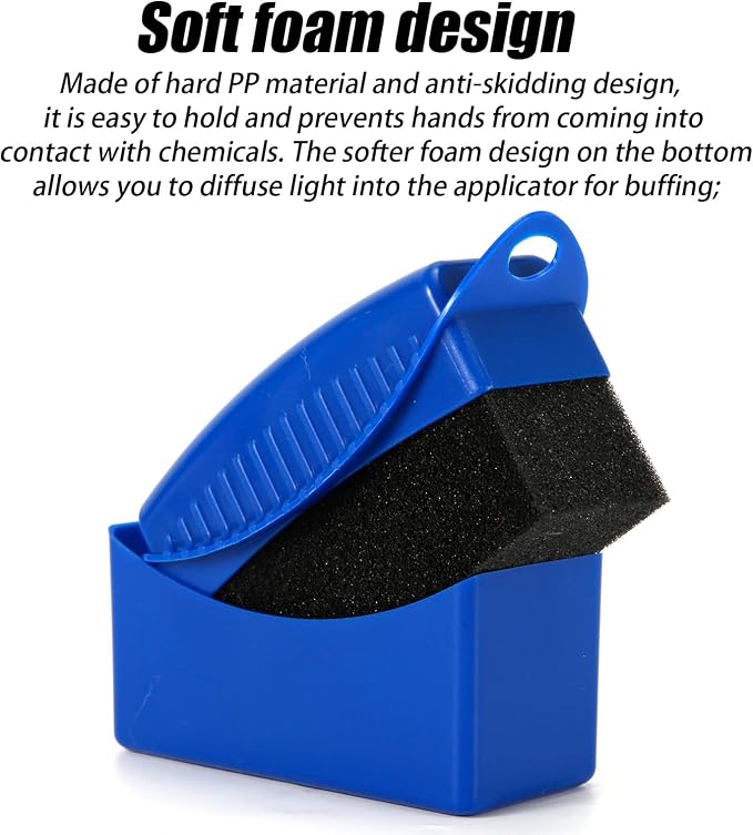 NQEUEPN 2pcs Tire Shine Sponge Pad, Reusable Tire Shine Applicator with Ergonomic Rectangular Box Auto Detailing Wheel Cleaner Car Tire Brush for Car Cleaning Supplies (Blue)