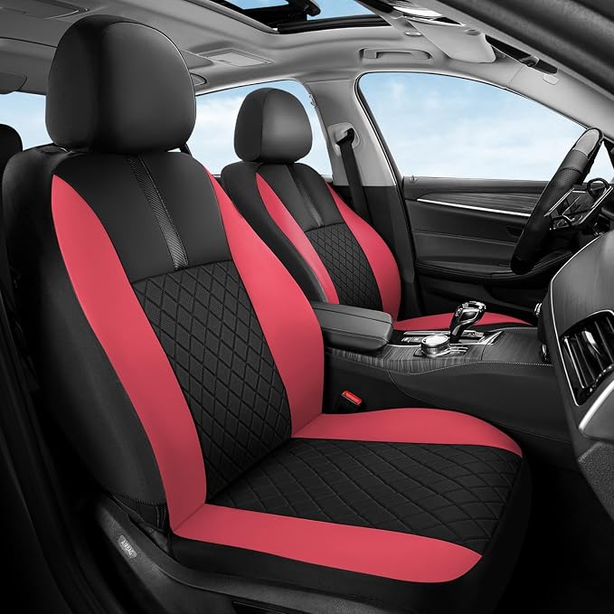 Coverado Car Seat Covers Front Pair, Automotive Leather Seat Covers for Car，Universal Fit Front Back Seat Cover, Non-Slip Waterproof Breathable Car Seat Protector