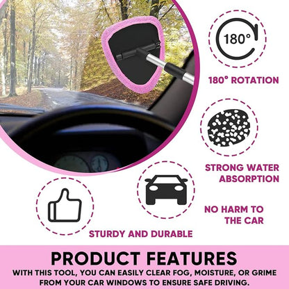 Car Window Cleaner, Car Cleanser Brush, Car Accessories Car Cleaning Supplies Tools, Car Cleaning Kit with Extendable Handle, Microfiber Cloth, Spray Bottle, Fits All Cars (Pink)
