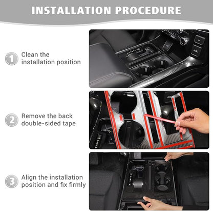 Jimen Compatible with Ford F150 2021-2025, Center Console Gear Shift Panel Trim Cover (Carbon Fiber Grain)