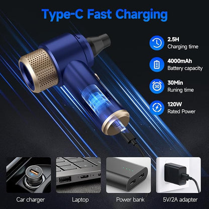 Vizeusvac Car Vacuum Cleaner, 16000PA Mini Car Vacuum Cordless Powerful, 7 in 1 Portable Handheld Vacuum Cordless with LED Light, Dual Filters, One-Touch Empty for Pet Hair, Home, Office