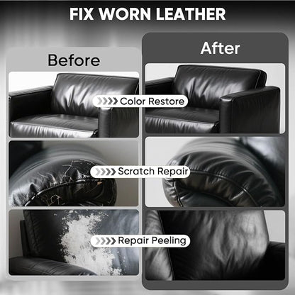 Leather Recoloring Balm - Scratch Repair & Color Restore Kit for Faded Leather, Leather Couch & Car Seats - 10OZ Leather Restorer Balm for Furniture, Auto Interior, Vinyl, Accessories (Black)