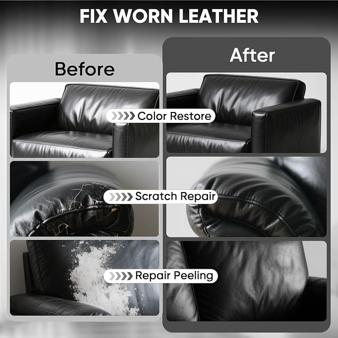 Leather Recoloring Balm - Scratch Repair & Color Restore Kit for Faded Leather, Leather Couch & Car Seats - 12OZ Leather Restorer Balm for Furniture, Auto Interior, Vinyl, Accessories (Black)