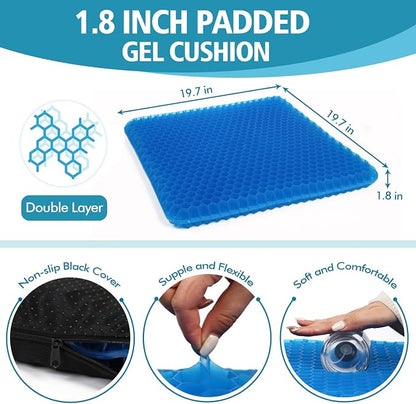 Gel Seat Cushion (20"x20"x2") for The Car or Office Chair, Super Large Gel Cushions for Elderly's Wheelchair, Temperature Neutral Grid Chair Pads for Long Sitting, Tailbone and Coccyx Pain Relief