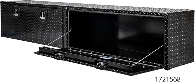 Buyers Products 1721568 Black Aluminum Diamond Tread Topsider Truck Box With Drop Door, 96x18x16 Inch, Weather Resistant, Locking Compression Latch, No Drill Install, Made in USA