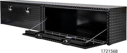 Buyers Products 1721568 Black Aluminum Diamond Tread Topsider Truck Box With Drop Door, 96x18x16 Inch, Weather Resistant, Locking Compression Latch, No Drill Install, Made in USA