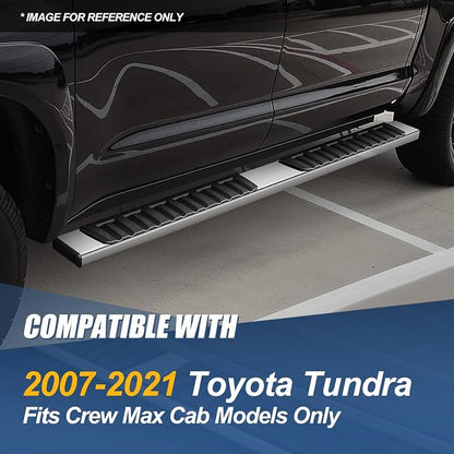 Auto Dynasty Running Boards for 2007-2021 Toyota Tundra Crew Max Cab, Stainless Steel Side Step Rail Nerf Bars, 6.75" Step Bar, Polished Chrome
