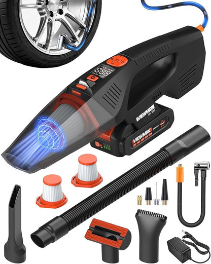 2-in-1 Cordless Car Vacuum and Tire Inflator - 20V Handheld Vacuum Cleaner & 150 PSI Air Pump, 18000Pa Powerful Suction, Portable Vac Air Compressor for Tires Pump and Car Cleaning
