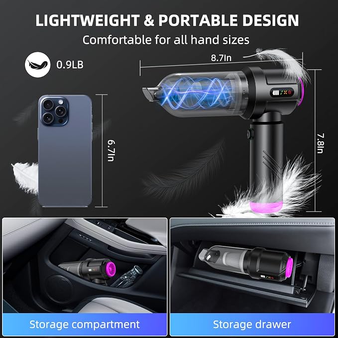 Cordless Vacuum Cleaner - 22000PA Handheld Car Vacuum, 4-in-1 Portable Mini Air Duster Rechargeable, 3-Speed Small Powerful Gadgets & Gifts, for Home, Office, Mattress, Carpet, Pet (Black)