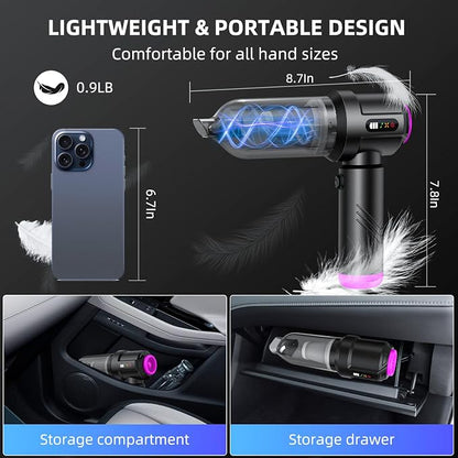 Cordless Vacuum Cleaner - 22000PA Handheld Car Vacuum, 4-in-1 Portable Mini Air Duster Rechargeable, 3-Speed Small Powerful Gadgets & Gifts, for Home, Office, Mattress, Carpet, Pet (Black)