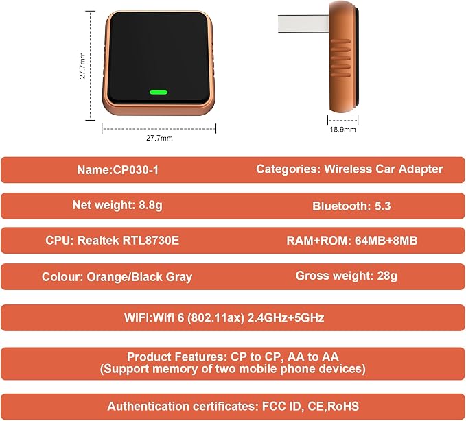 2026 CP030 Wireless CarPlay Adapter,5GHz USB&USB-C CarPlay Dongle,Plug&Play for 2016+ Wired CarPlay Cars,Aluminum Low Heat Auto Connect for iPhone iOS 10+