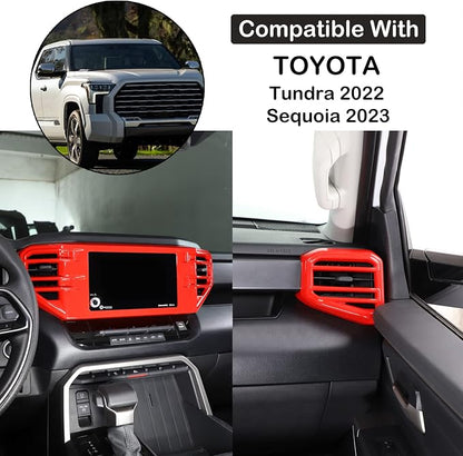 Car Center Console Air Conditioning Outlet Trim Cover Kit Compatible with Toyota Tundra/Sequoia 2022-2026, ABS Dashboard Side A/C Vent Panel Decorative Frame Protection Accessories, For 8-inch Screen