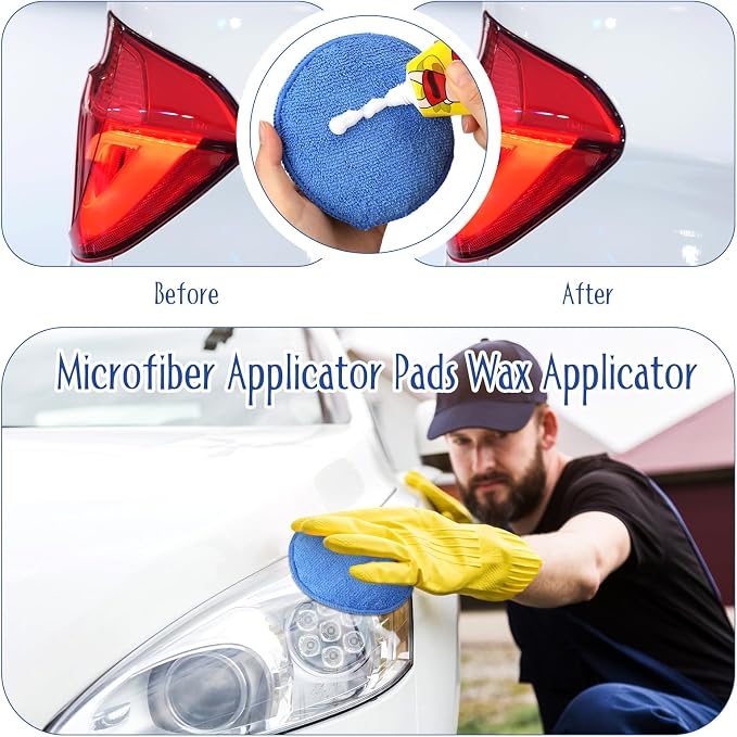 Tanlade 24 Pcs Car Detailing Microfiber Applicator Pad Wax Applicator Wash Microfiber Pads, 5 Inch Diameter (Blue)