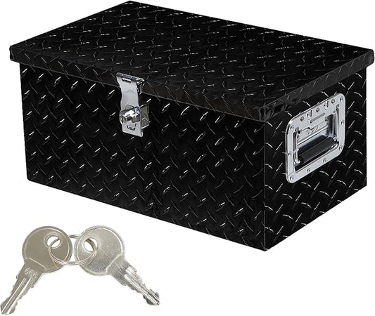 munirater 20 Inch Heavy Duty Black Aluminum Plate Tool Box Truck Bed RV Trailer Toolbox Storage W/Side Handle and Lock Keys 20 x 12 x 9.5in