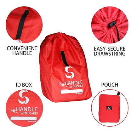 SLYNNAR Car Seat Travel Bag for Airplane - Fits Convertible Car Seats, Infant carriers & Booster Seats, Black Upgrade