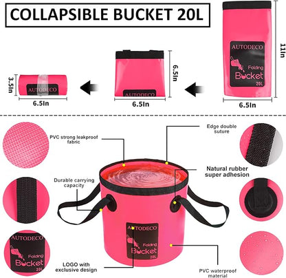 41Pcs Car Cleaning Wash Kit Interior Detailing Cleaner Kit with High Power Handheld Vacuum, Collapsible Bucket, Windshield Tool, Snow Shovel, Tire Brush, Complete Car Care Tools, Pink