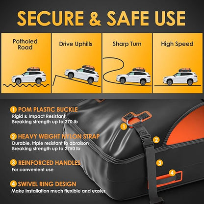 Asinking Car Rooftop Cargo Carrier Bag, 100% Waterproof Non-Rip 20 Cubic Feet Car Roof Bag for All Vehicles with/Without Rack, Includes Non-Slip Mat, Luggage Lock, 4 Door Hooks, Storage Bag