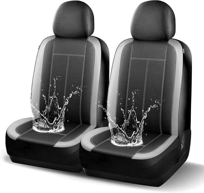 HChengkikz Car seat Covers Front Seat, Waterproof Neoprene Seat Covers, Airbag Compatible, Universal Fit Automotive Seat Covers for Most Cars, Trucks, SUVs (Black + LightGray)