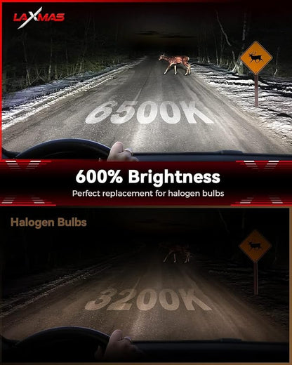 Laxmas 9006 LED Bulbs, 6X 18,000LM Ultra Brightness, 6500K Cool White, 9006/HB4 Super Bright Bulbs, Bulb with 12000RPM Cooling Fan, 50000+ Hours Lifespan, Plug and Play, Pack of 4