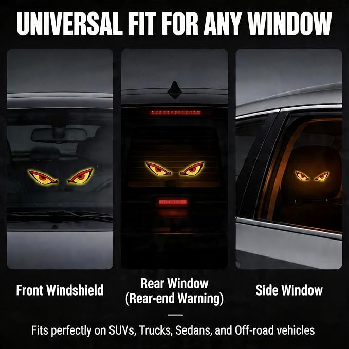 Solar Car LED Atmosphere Decoration Light,High-Brightness Demon Eye Styling Lamp,Universal Fit Automotive Accent Light with Smart Light Sensor and Suction Cup Mount for SUV Truck Sedan (1PCS, Y3)