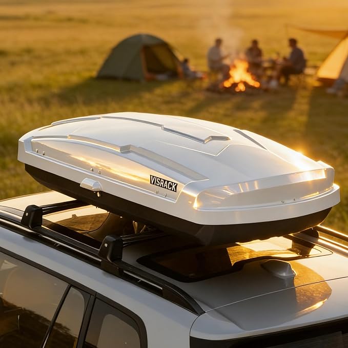 21 Cu Ft Cargo Box, Hard Shell Roof Cargo Carrier with Security Keys, 72.83" x 34.25" x 14.76" Roof Box, Dual-Sided Opening, Tool-Free Install, White