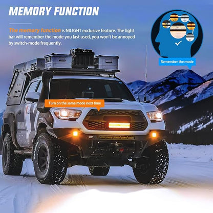 Nilight 12Inch 300W LED Light Bar 2PCS 4Inch 60W Light Pods Amber White Strobe 6 Modes Memory Function Reset Function Off Road Truck with 16AWG Wiring Harness Kit-3 Leads, 2 Years Warranty