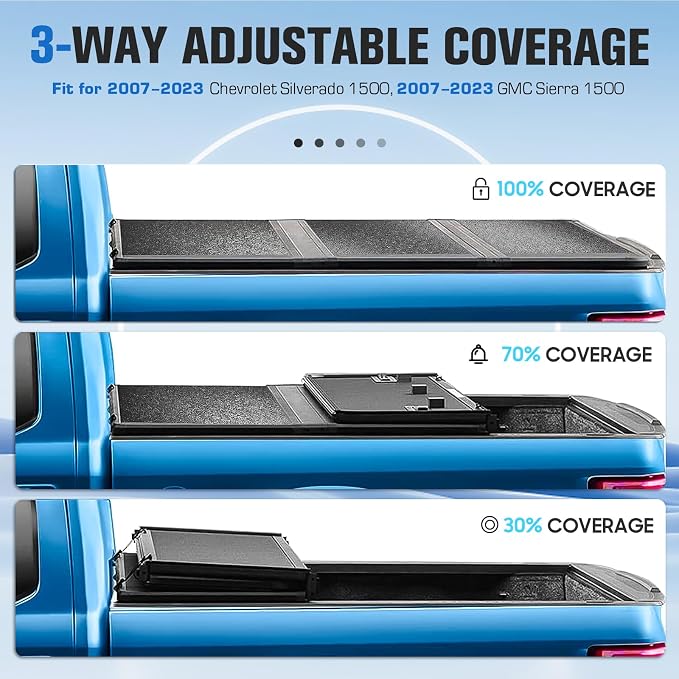 ILONPA 5.8 Ft(69.3'') Hard Folding Truck Bed Pickup Tonneau Cover for 2007-2025 Chevrolet Silverado 1500, GMC Sierra 1500 Fiberglass and Waterproof Fleetside Bed, Tri-Fold Style