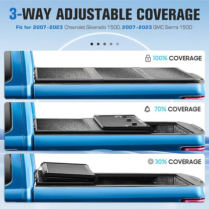 ILONPA 5.8 Ft(69.3'') Hard Folding Truck Bed Pickup Tonneau Cover for 2007-2025 Chevrolet Silverado 1500, GMC Sierra 1500 Fiberglass and Waterproof Fleetside Bed, Tri-Fold Style