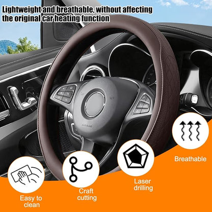 Zpana Car Steering Wheel Cover, 14.5-15" Breathable Soft Leather Vehicle Steering Wheel Protector with Anti-Slip Lining, Comfortable Auto Interior Decoration Accessories, Universal Fit (Coffee)