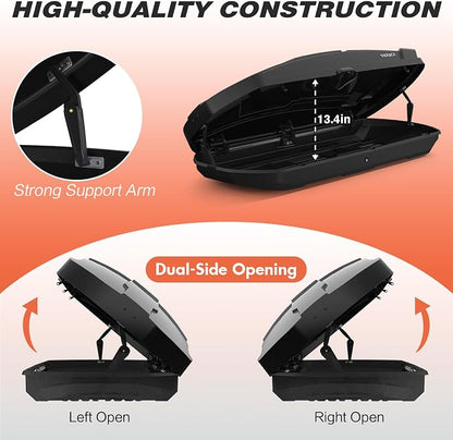 26 Cu Ft Cargo Box, Hard Shell Roof Cargo Carrier with Security Keys, 87.20" x 38.19" x 17.36" Roof Box, Dual-Sided Opening, Tool-Free Install, Black