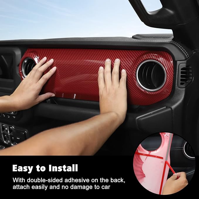 RT-TCZ Center Console Trim Cover Dashboard Control Panel Cover Decorative Interior Accessories for Jeep Wrangler JL JLU & Gladiator JT 2018-2022,Red Carbon Fiber