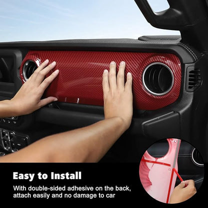 RT-TCZ Center Console Trim Cover Dashboard Control Panel Cover Decorative Interior Accessories for Jeep Wrangler JL JLU & Gladiator JT 2018-2022,Red Carbon Fiber